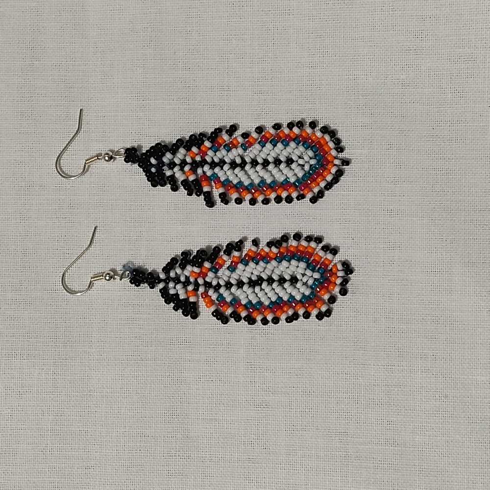 Handmade beaded woven feather earrings